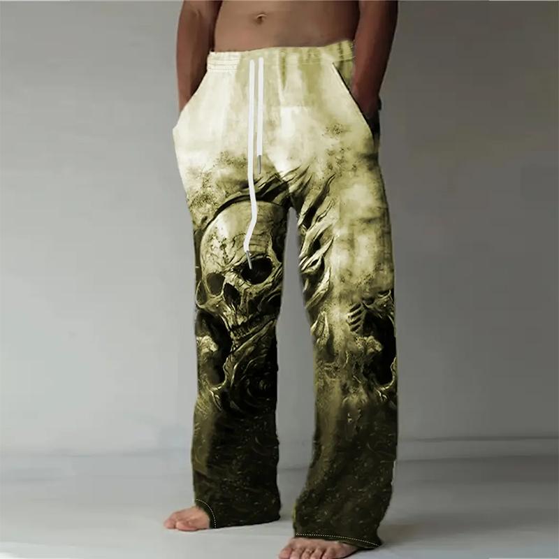 Lockere, lässige, einfarbige Herrenhose mit Totenkopf-Print und gerader Hose 2XL gelb