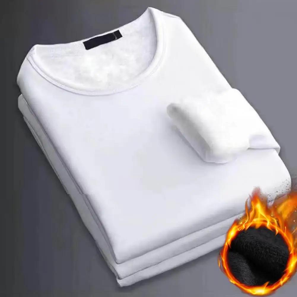 Winter Herren Langarm Thermo Unterwäsche T-Shirt Fleece Bottoming Shirt Rundhals Shirt Fashion Plus Samt gepolstertes T-Shirt 5XL 90-100KG