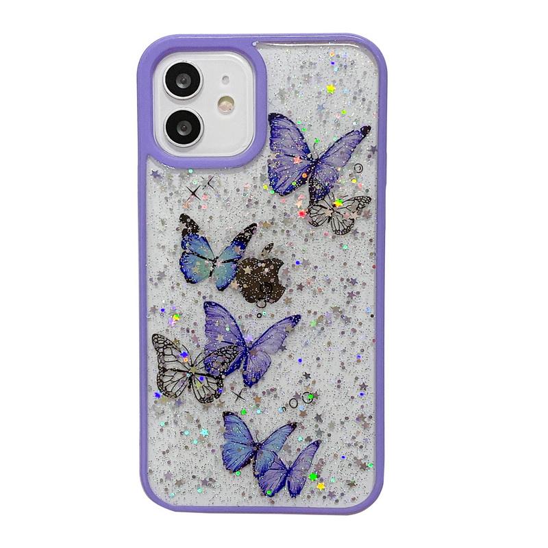 Süße Schmetterlings-klare Telefonhülle für iPhone 16 Plus 15 Pro Max 14 Pro 13 12 Mini-Hüllen Epoxy Soft für iPhone 11 Xr Xs Max X 7 8 Plus Fundas Coque Cover iPhone X/XS violett