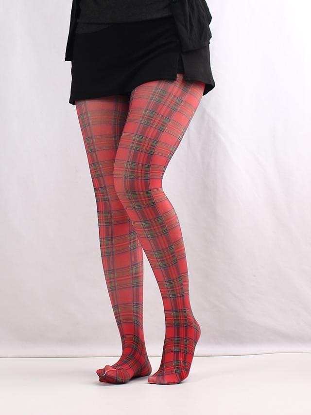 Mode Damen Klassische Tartan Semi-Opake Strumpfhose Bedruckte Strumpfhose Rot Lila Blau Grün Schottisches Karomuster Strumpfhose One Size brown