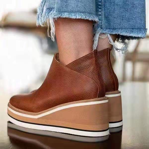 Neue Winter Mode Damen Kurze Stiefel Ankle Boot Leder Boot Keil Schuhe Stiefel Damen Casual Schuhe Für Frauen 38 kaffeebraun