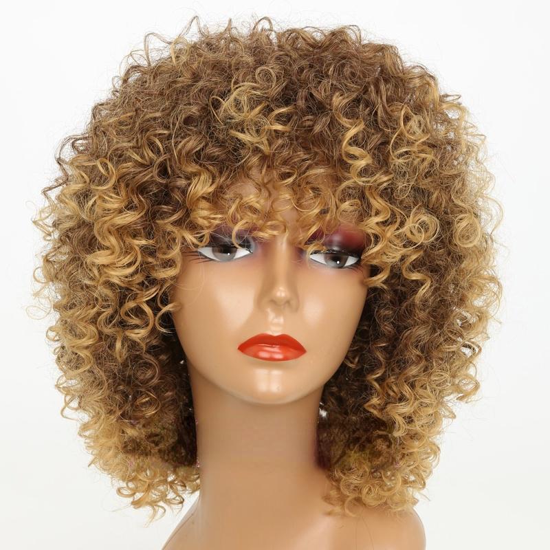 LISI HAIR Afro-Damenmode, kurze, verworrene, lockige Perücke, Kunstfaser-Perücke, Schwarz, Grau, Blond, Braun, Farbe, Perücke für Frauen gold
