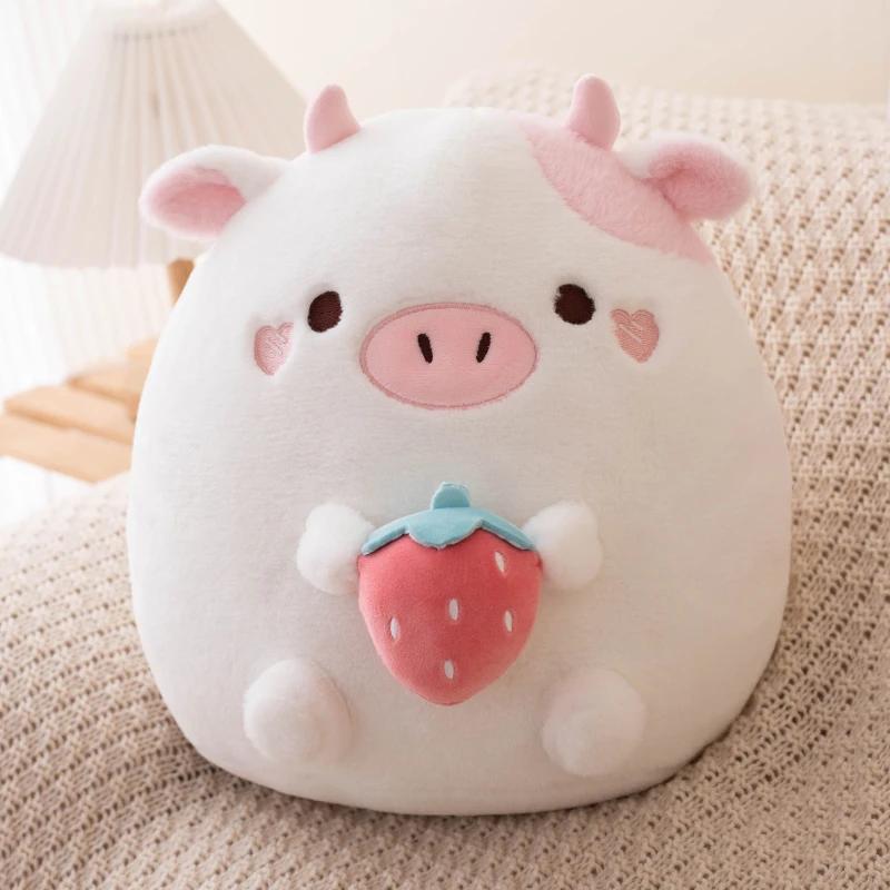 Neue Ankunft Stofftier Erdbeere Kuh Popcorn Katze Plushies Puppe Huggable Fat Big Hug Kissen Sofa Bett Dekor Kissen 32cm