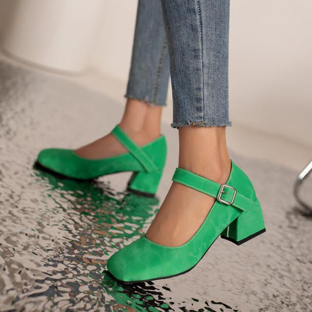 Übergröße 44 45 46, Damenschuhe, neue Pumps mit runder Spitze, High Heels für Damen, Arbeitsschuhe, Pumps für Damen, klobige Absätze 34 grün