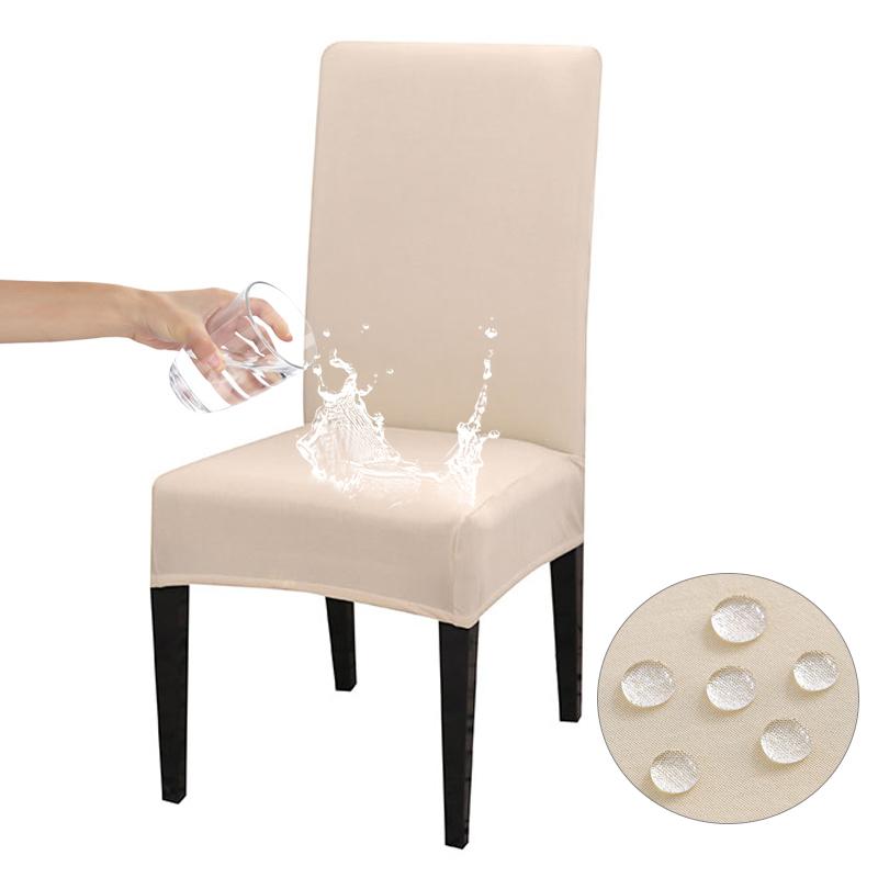 Wasserdichte, solide Stretch-Stuhlhussen. Universelle Abmessungen beige