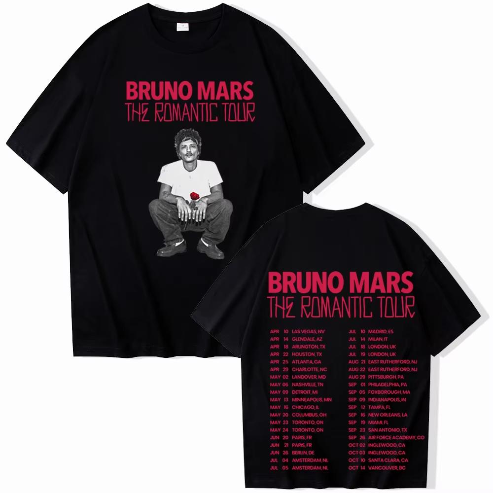 Bruno Mars The Romantic Tour 2026 T-Shirt Mann Frau Harajuku Kurzarm Rundhals Freizeitshirt Bruno Mars The Romantic Tour 3XL black