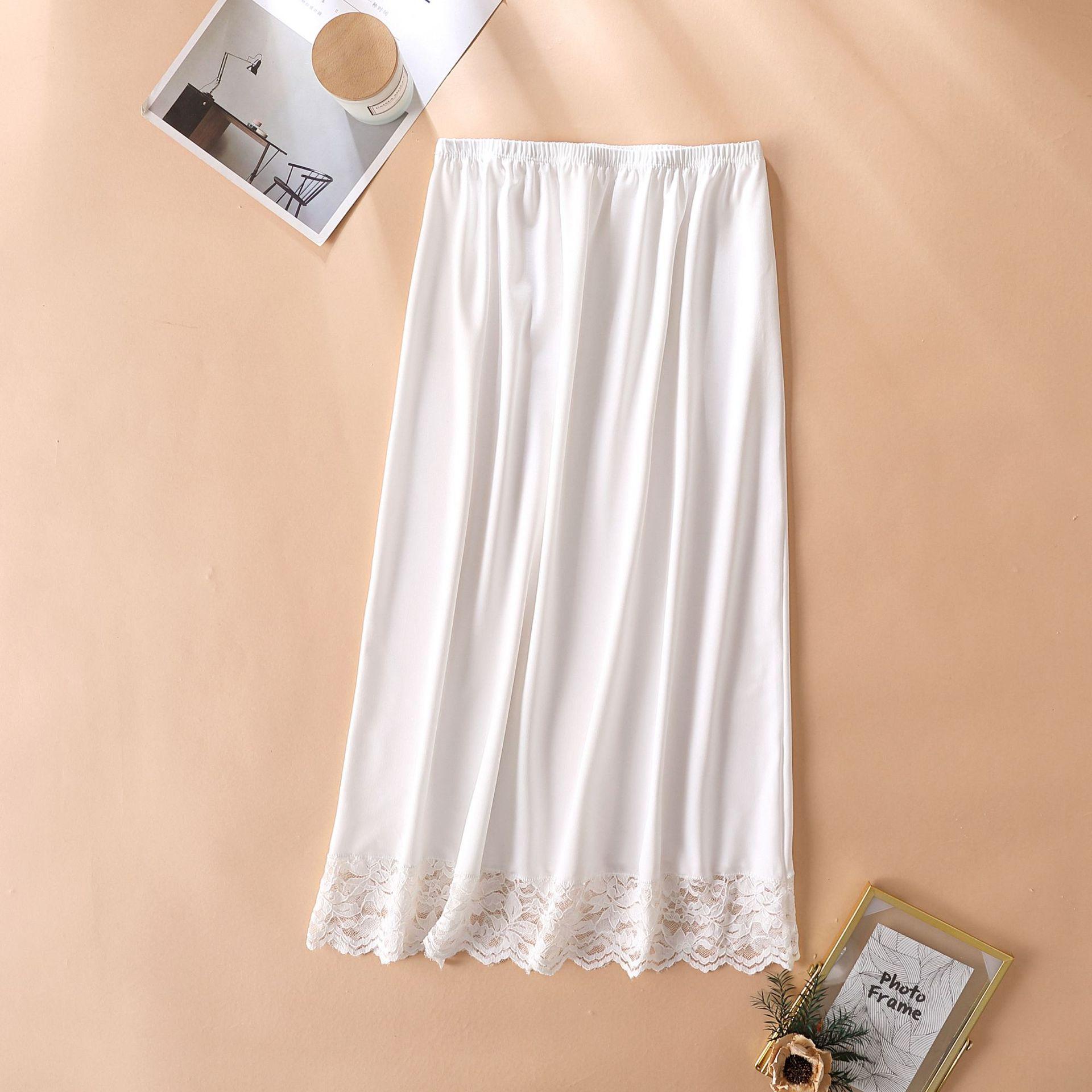 Unterrock Modal Damen Halblanger Rock Spitzen Slip Innenbekleidung Kurzer Rock Damen Halb Slip Kleid Petticoat One Size weiß