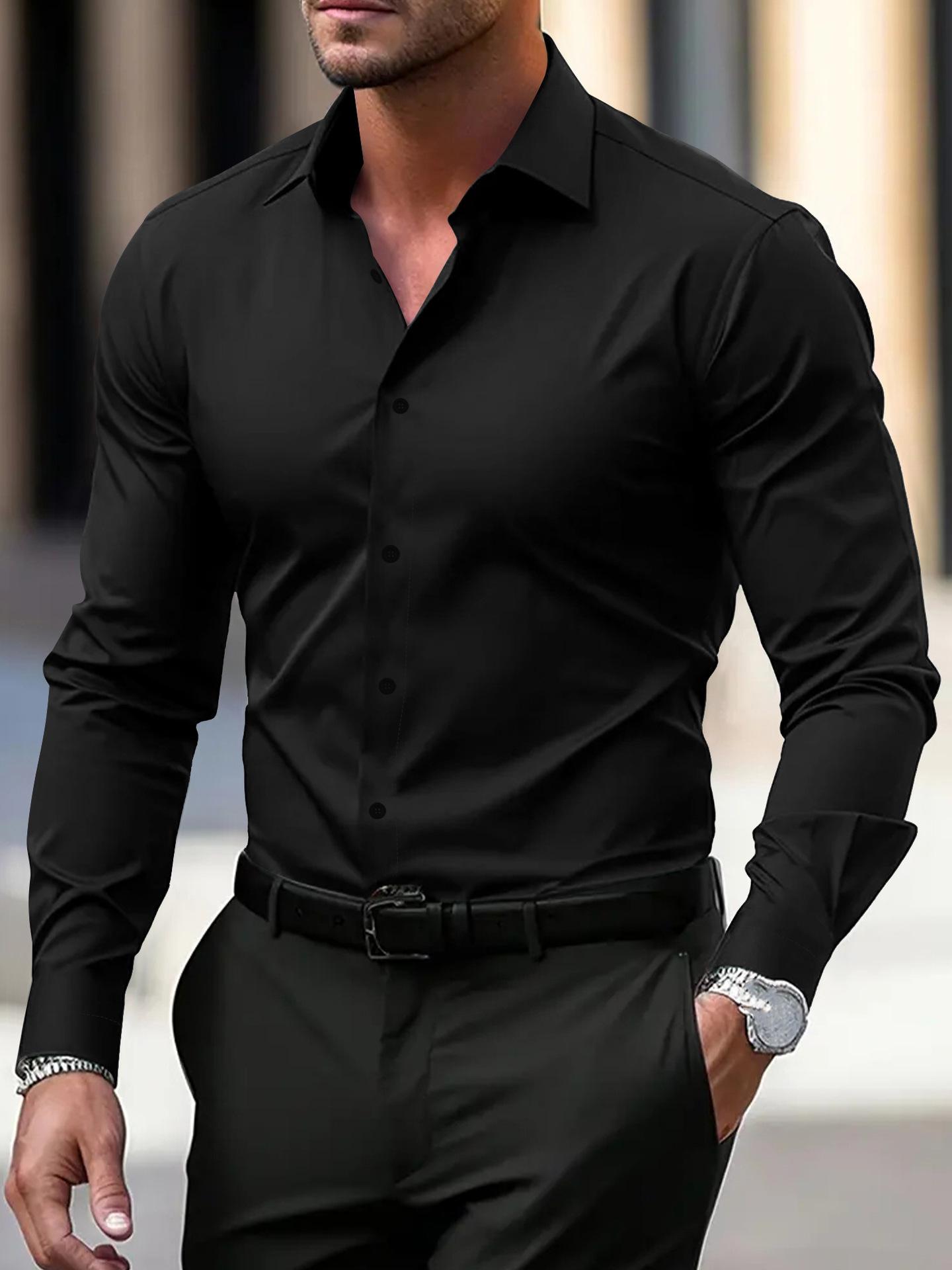 Herren Langarm Weißes Formelles Hemd - Slim Fit, Große Größen, Business- & Arbeitskleidung-Optionen Verfügbar M schwarz