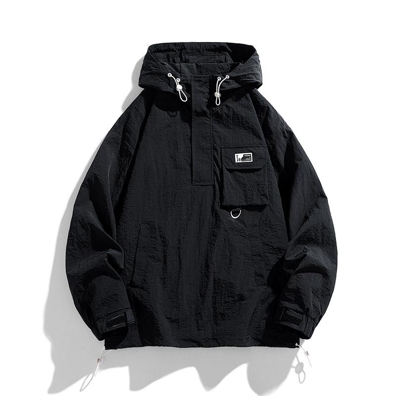 Männer Dünne Jacken Mäntel Harajuku Mit Kapuze Pullover Jacke Männer Windjacke Mantel Männlichen Outwear M schwarz