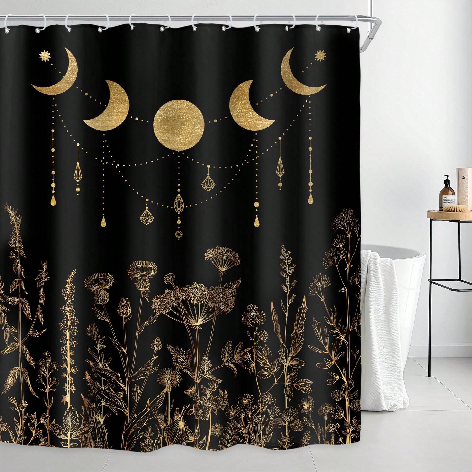 Eleganter Mond- und Sternen-Duschvorhang: Umarme das mystische Design, den weichen Stoff und die himmlischen Vibes für dein verträumtes Badezimmer 150x180cm