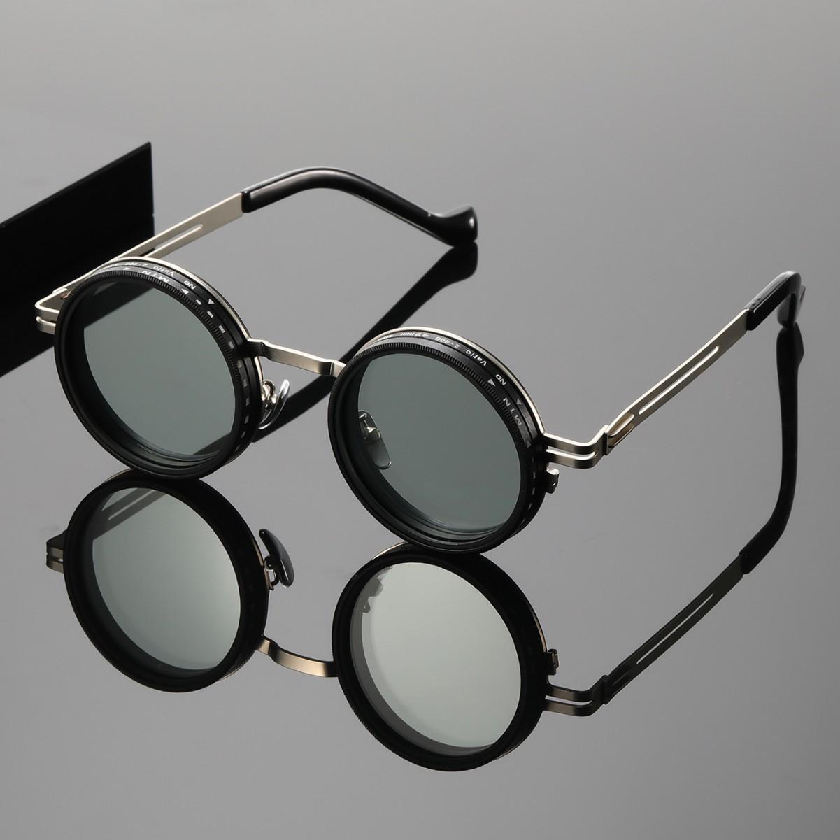 Polarisierte Runde Sonnenbrille ND9 Einstellbare Dimmung Herren Damen Retro Punk Herren Angelbrille Outdoor-Sonnenbrille UV400 gray