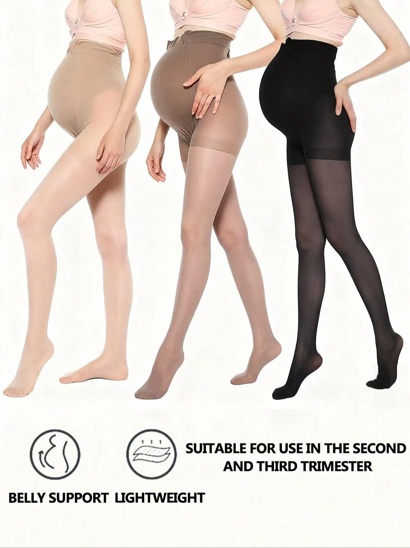 3 Paar Damen-Umstands-Feinstrumpfhosen, Schwarz Nude Kaffee Bauchstütze Hohe Elastizität Leichte Strumpfhose Für Schwangerschaft Täglich M beige