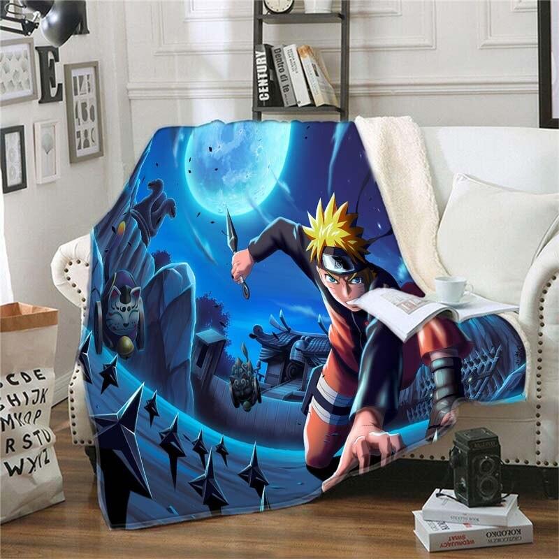 Weiche Decke mit Cartoon-Naruto-Motiv, Flanell, ganzjährig leicht, warme Decke für Wohnzimmer/Schlafzimmer 75x90cm