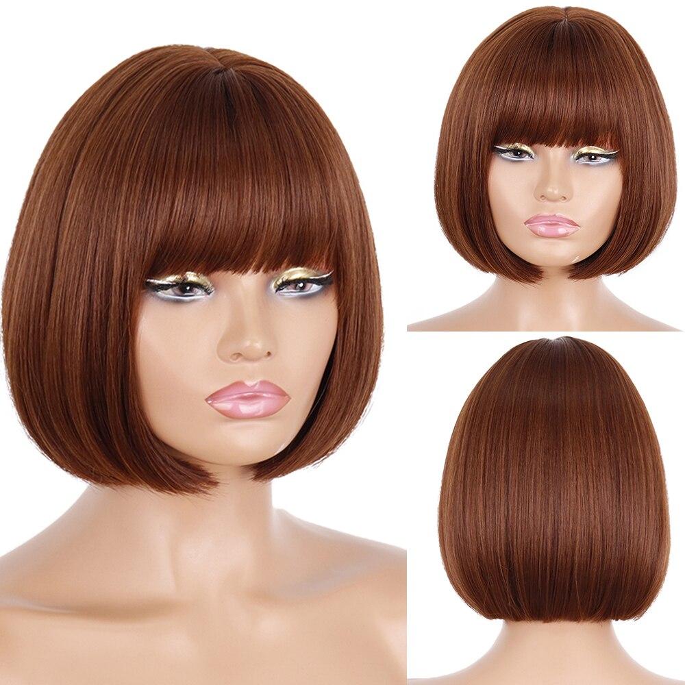 MISSQUEEN Kurze Bob-Perücke, braun, synthetische Perücken mit Pony, Cosplay, natürliches Alltagshaar für Frauen, hitzebeständig 12inches&CN