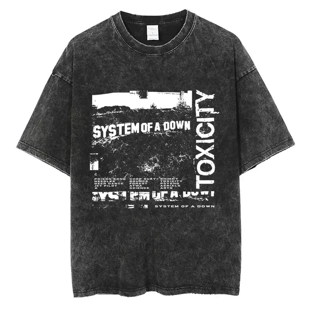 Gewaschenes Vintage System of A Down Toxicity Album Grafik T-Shirt Herren Damen Rock Alternative Metal T-Shirts Oversized T-Shirts XL black