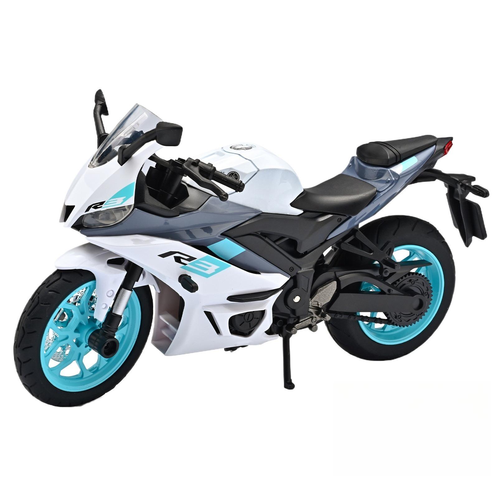 1/12 Yamaha YZF-R3 R3 Legierung Straßen-Sportmotorrad Modell Druckguss Metall Spielzeug Rennstreckenmotorrad Modell Sound Licht Kindergeschenk weiß