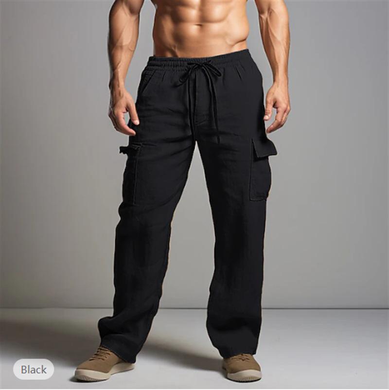 Herren Hosen Lässig Locker Leicht Kordelzug Elastischer Bund Sommer Yoga Strand Gerade Hosen für Herren Atmungsaktive Hosen mit Taschen S schwarz