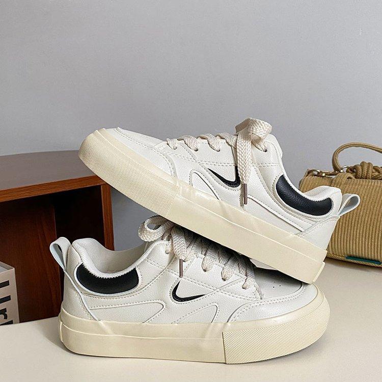 Frühling Neue Weiße Schuhe Damen Preppy Stil Flach Low-Top Koreanischer Stil Leder Canvas Schuhe Hongkong Stil Sport Damen Schuhe 40