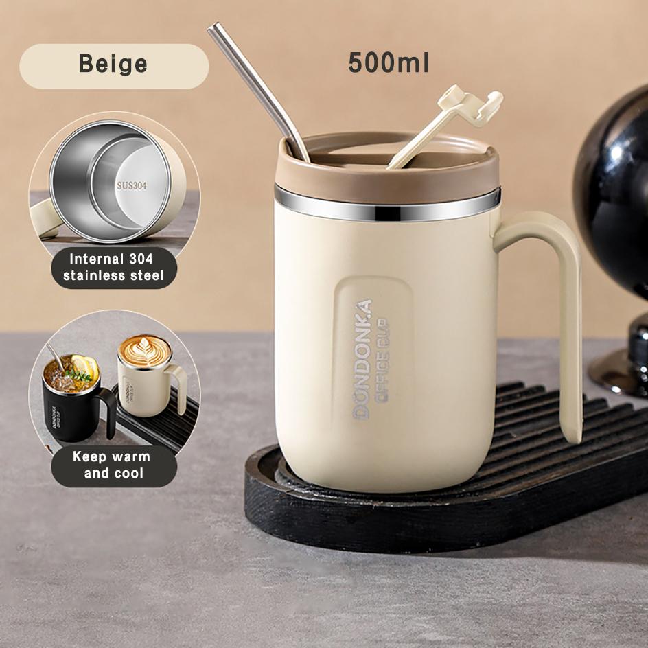 304 Edelstahl Becher Büro Klapplöffel Tragbar Sicher Gesund Auslaufsicher Griff Tasse Paar Trinken Wasser Tee Milch Kaffee Tasse 500ml