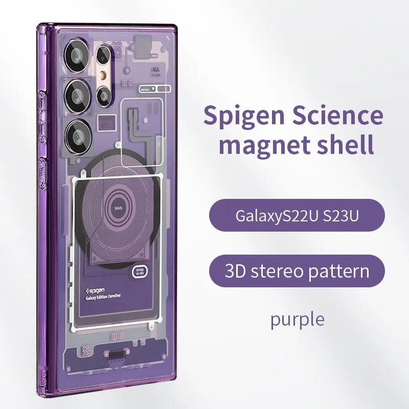 Luxus-Technologie-Chip-Elemente-Telefonhülle für Samsung Galaxy S25 S24 S23 S22 Ultra Plus Magnetische kabellose Aufladung Hochwertige Abdeckung For Samsung S23 violett