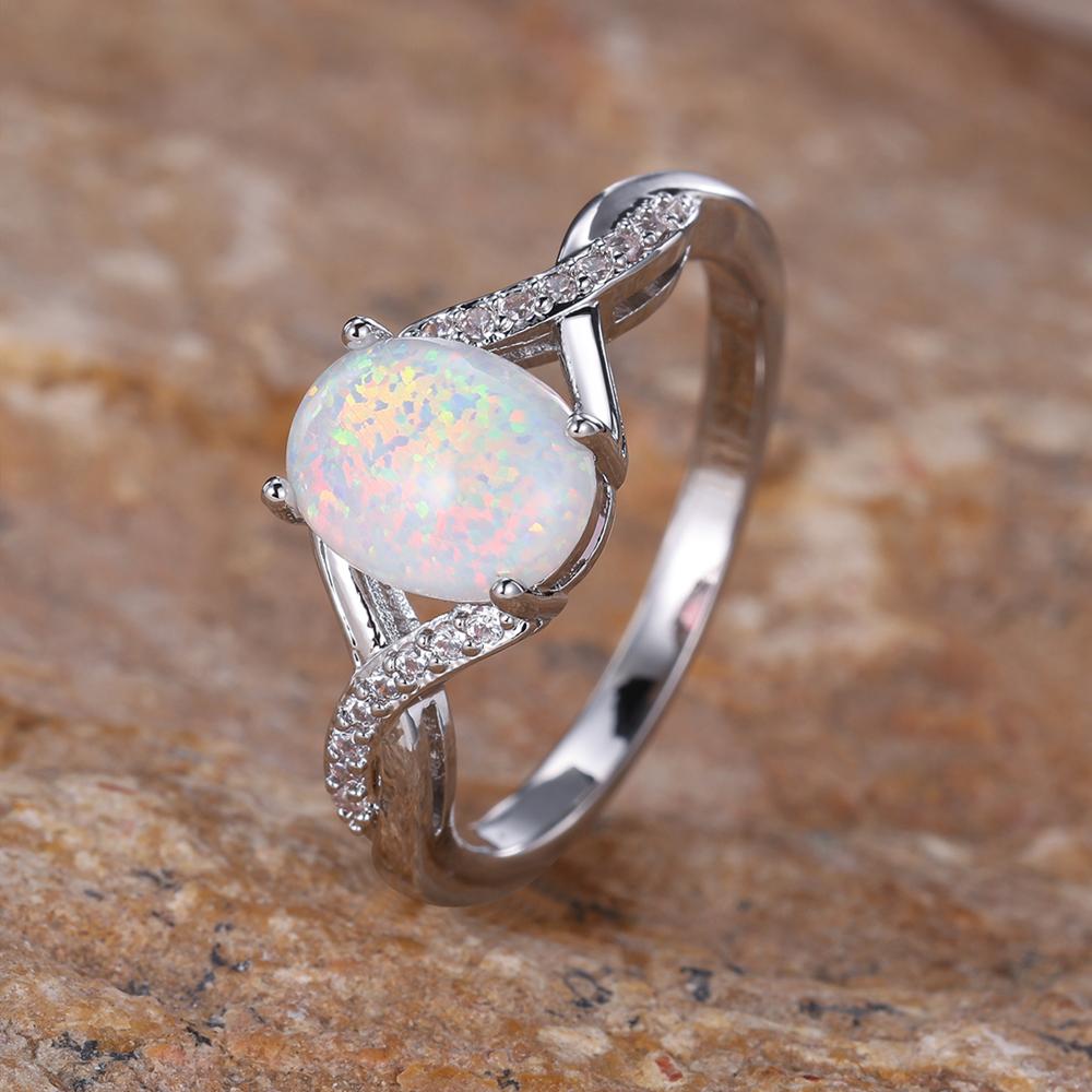 Trendige Verlobungsringe mit ovalem Stein für Damen, silberfarbener Ehering-Schmuck 12 weiß/silber