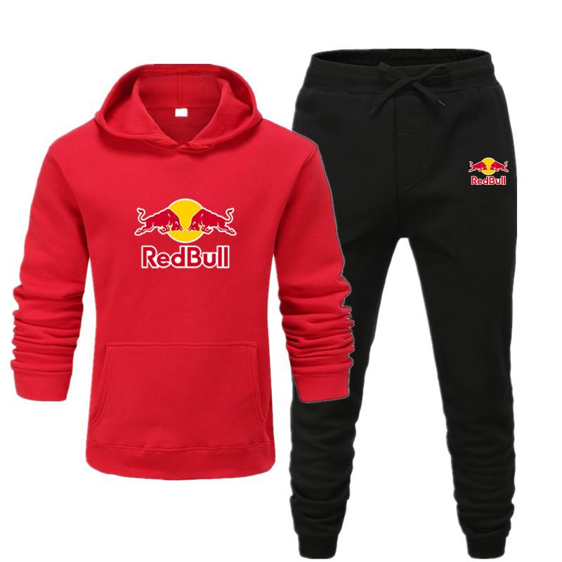 Red Bull Herren/Damen Sportbekleidungssets Frühling Herbst Marke Kapuzenpullover Freizeit Trainingsanzug Herren 2-teilig Kapuzenpullover + Hose Herren Kleidung XL rot