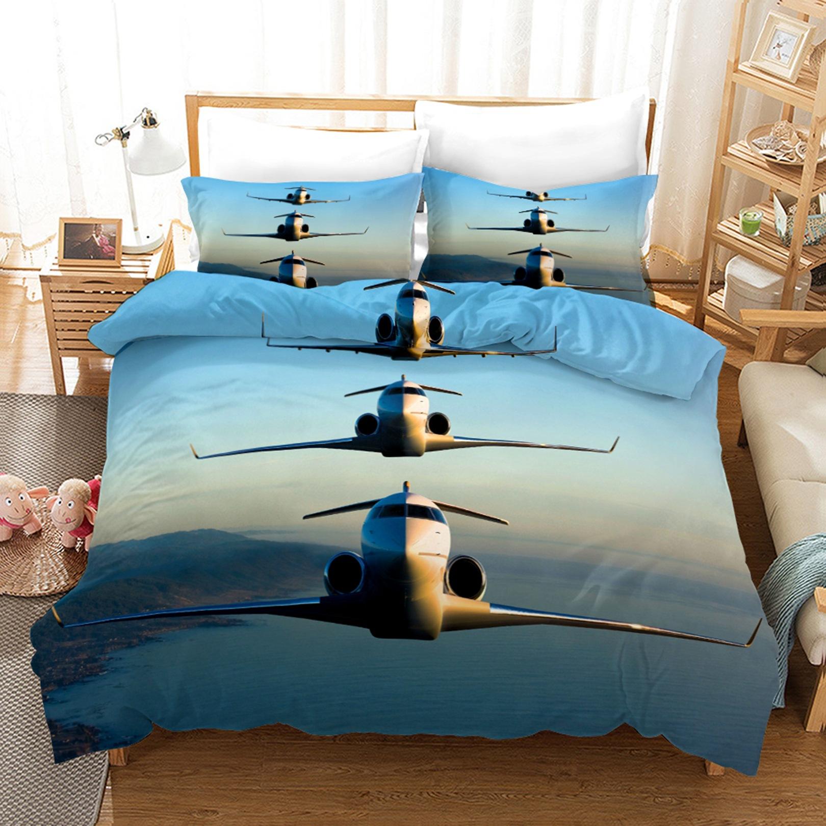 3D-Flugzeug-Bettwäsche-Set, Transport-Steppdecke und Kissenbezug, 2/3 Stück, AU180 x 210, Einzel-/Doppelbett, Weihnachtsgeschenk, Jungenzimmer, weiche Heimtextilien AU Super King 240x270cm