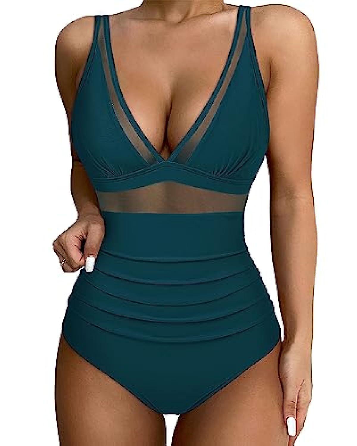 Damen-Badeanzug, schwarzes Netz, rückenfrei, sexy Bikini, einteiliger Badeanzug für Damen, Strandmode, Badeanzüge XXL navy blau