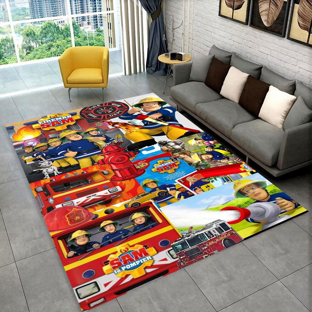 3D Klassischer Feuerwehrmann Sam Kinder Cartoon Teppich für Wohnzimmer Schlafzimmer Zuhause Sofa Dekoration, Kinder Spiel Rutschfeste Fußmatte Geschenk 100x120cm( 39x47in )