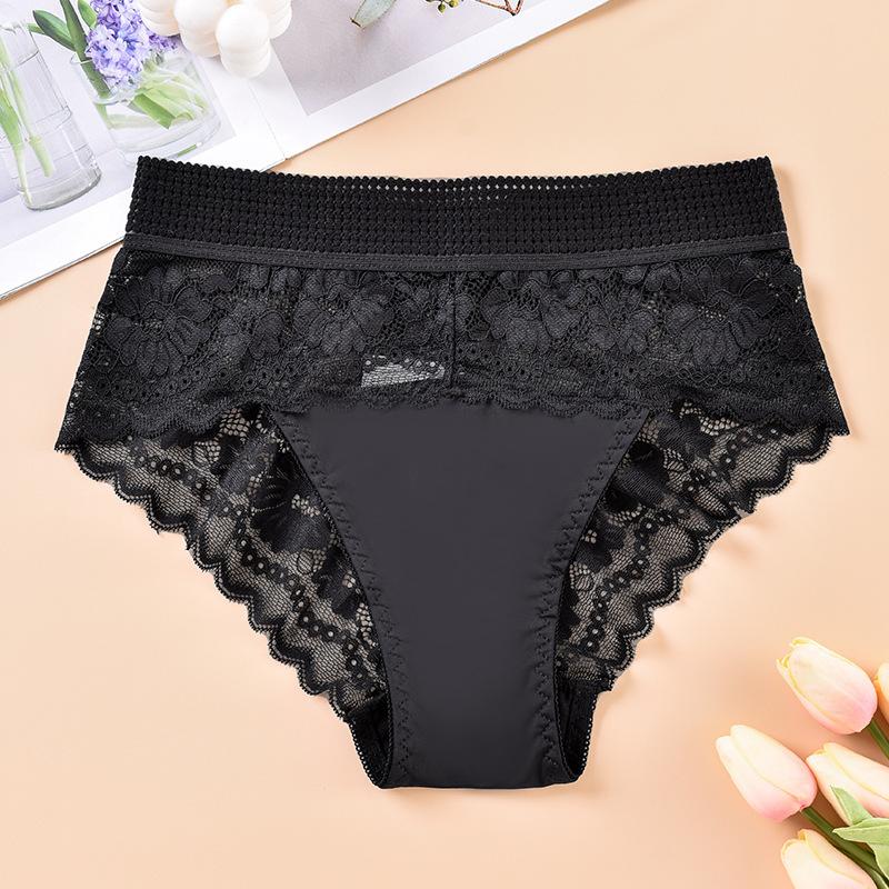 1XL-4XL Große Größen Damenunterwäsche Sexy Spitze Breiter Bund Slips Atmungsaktive Damenunterhose zum Anheben des Bauches 1XL schwarz