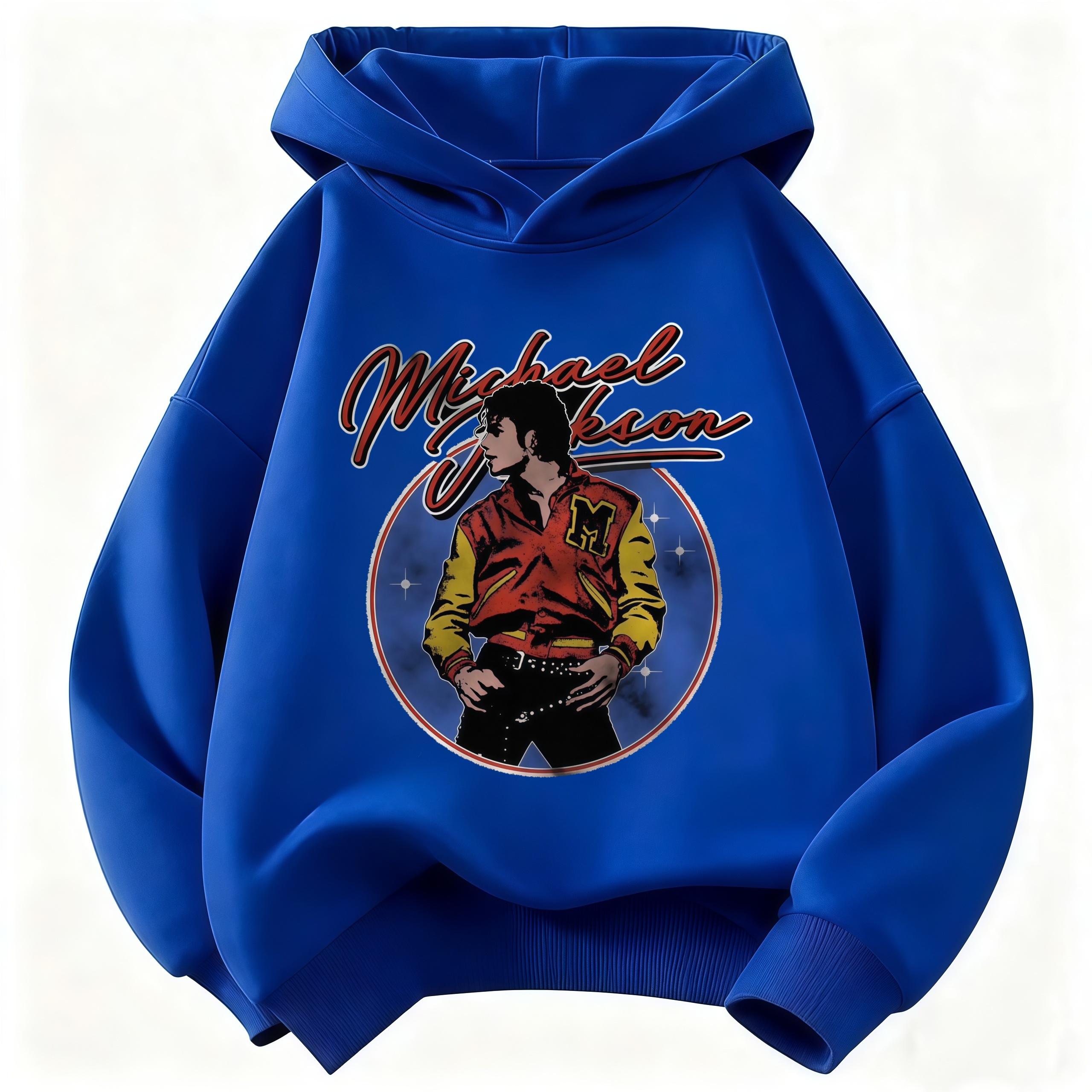 Neues Kinder Kapuzenpullover Michael Jackson Retro Buchstaben Figur Druck Pullover Kinder Jungen Mädchen Freizeit Vintage Mode Hoodie 140 blue