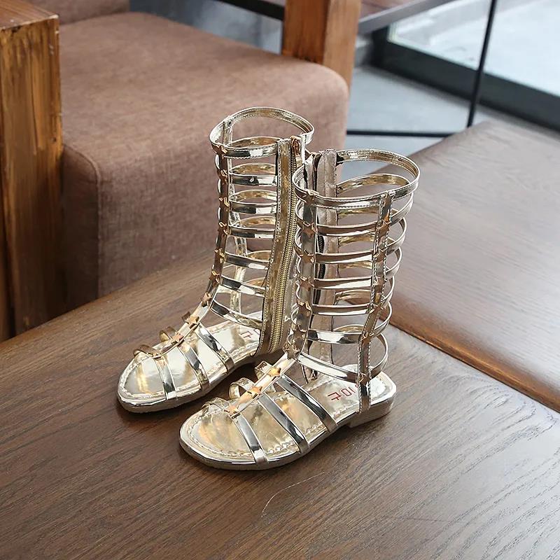 WTEMPO Nieten-Sandalen für Kinder, Sommer-Mädchen-High-Top-offene Zehen-Römersandalen, rutschfeste, weiche Sohle, niedriger Absatz, Studenten-Sandalen 32