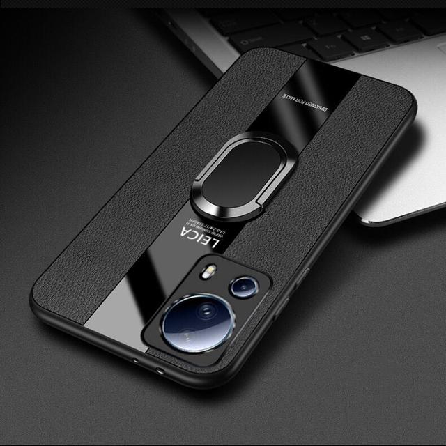 Hülle für Xiaomi 13 Lite Magnetischer Ringhalter Plexiglas PU-Leder Handyhüllen für Xiaomi Mi 13 Pro 13 Ultra Soft Cover For Xiaomi 13 Lite schwarz