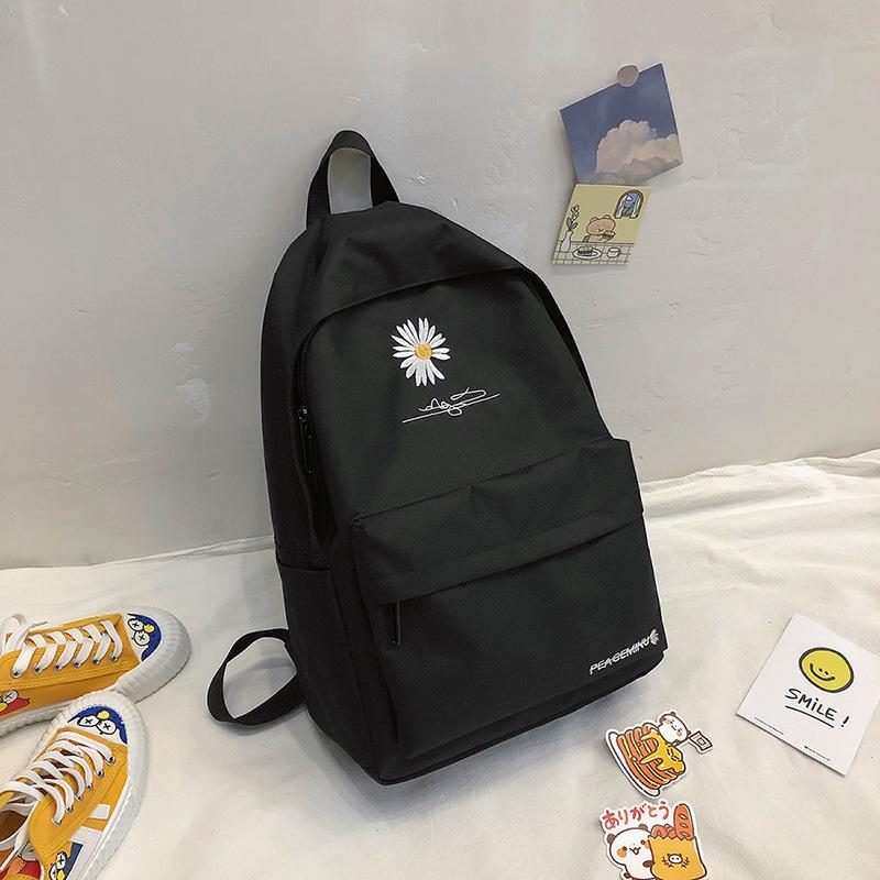 Neuer Rucksack Mode Kleiner Schulrucksack Bedruckter Gänseblümchen-Rucksack Lässiger Reiserucksack Outdoor Strandtasche Campingrucksack KTY schwarz