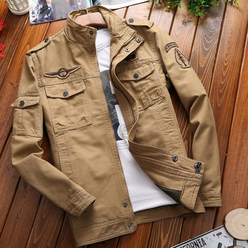 Männer Casual Cargo Jacken Männer Bomber Jacke Windbreaker Jacke Mantel Männer Frühling Herbst Outwear Schlank Retro Jacke Herren L khaki