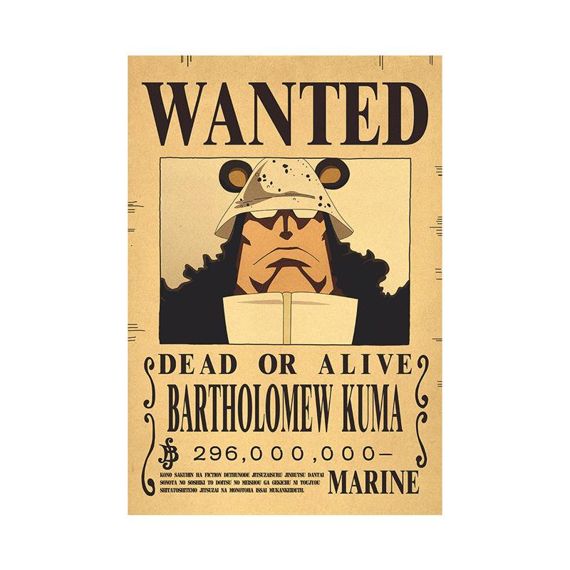 Anime One Piece Ruffy 3 Billion Bounty Wanted Poster Vier Kaiser Kid Actionfiguren Vintage Wanddekoration Poster Spielzeug bear braun/schwarz