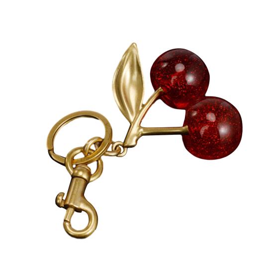 Kirsche Anhänger Umhängetasche Schultasche Dekoration Anhänger Obst Blatt Form Edelstahl Schlüsselanhänger Exquisiter Schlüsselanhänger Schlüsselanhänger goldgelb