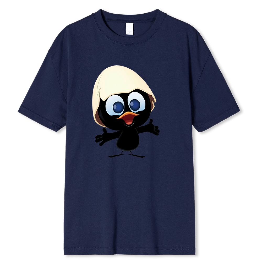 Baumwolle Sonnenlicht T-Shirt Große Größe Männer Calimero Cartoon-Muster Männer T-Shirt Gemalt Lustiges T-Shirt Männer T-Shirt M dunkelblaue