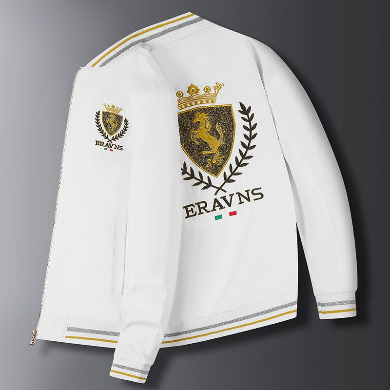 Herren Frühling und Herbst Bestickte Jacke Herren Trendmarke Jugendlicher Gutaussehender Trend Ins Baseballanzug Slim Jacke M weiß