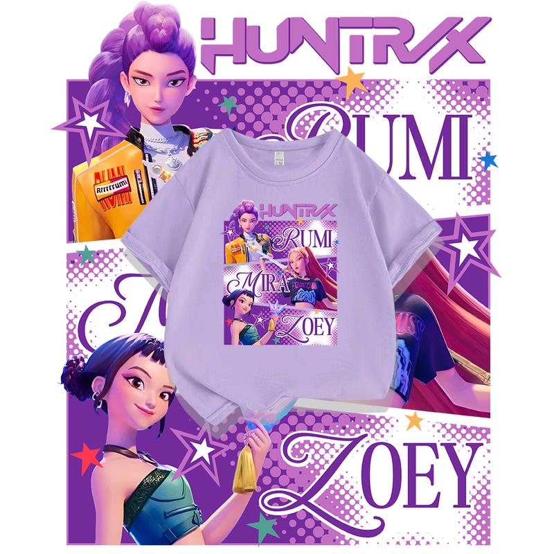 2025 KPop Dämonenjäger Mädchen Jungen T-Shirt Rundhals Cartoon Lässig Baby Mädchen Kleidung Kinder T-Shirt Druck Mode Lässige Oberteile 110