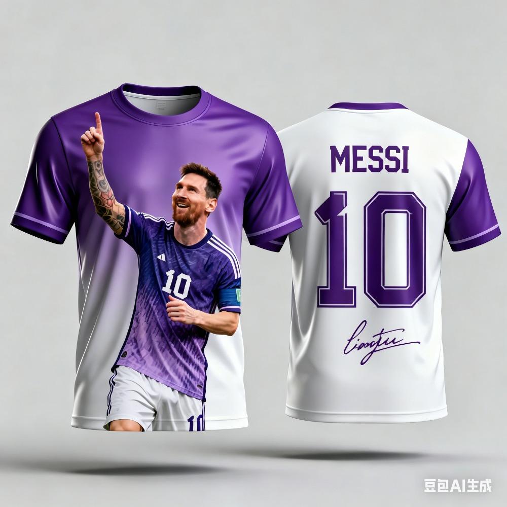 Messi-Stil Sommer 3D-druckbare Kinderkleidung Fußballtrikot T-Shirt Schnelltrocknend Atmungsaktiv Geeignet für den täglichen Gebrauch XL purple