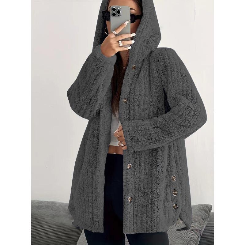IHUASU Damen Vintage Lässige Einfarbige Druck Herbst Winter Langarm Jacken & Mäntel Internationales Design M dunkelgraue