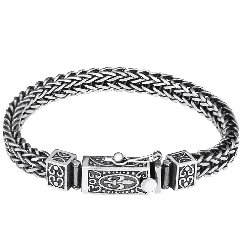 Reines Silber handgemachtes Sterling 925 Silber Armband Herren Vintage Thai Silber Original personalisiertes S925 Armband 18cm