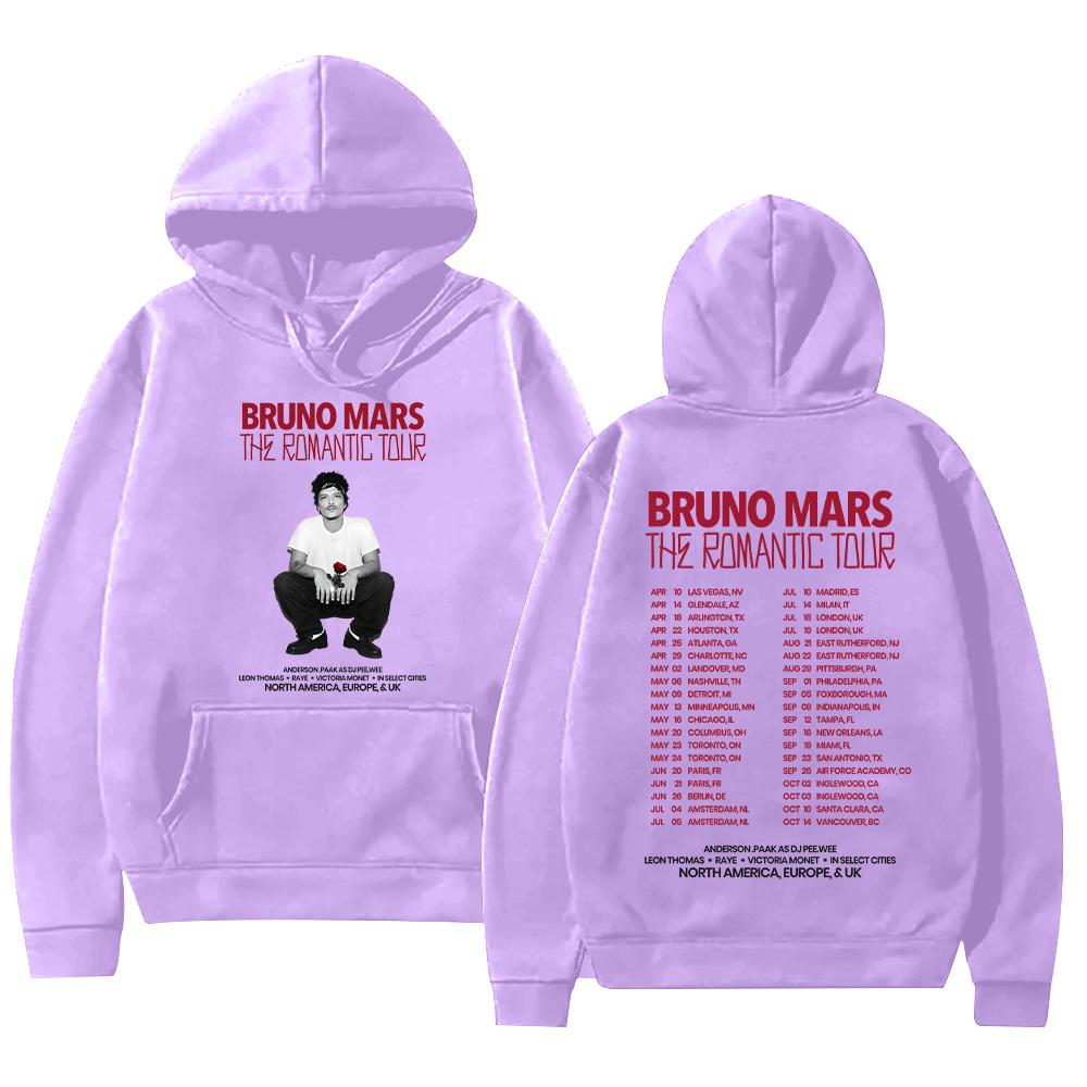 Bruno Mars The Romantic 2026 Tour Hoodie Bruno Mars Sweatshirt Unisex Jugend- und Erwachsenen-Oberteile Konzert-Outfits High Street Pullover XXXL licht lila