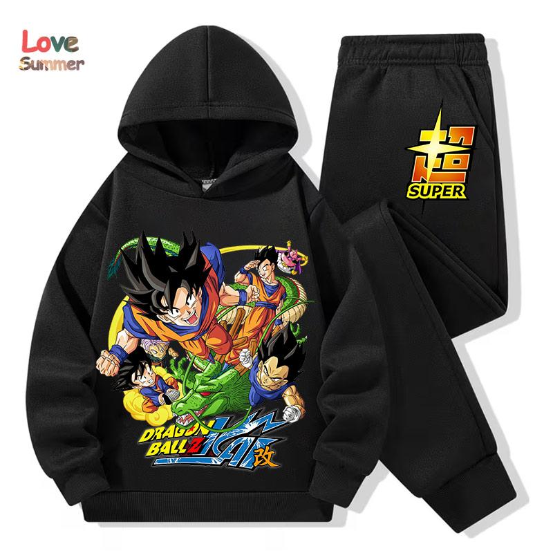 2-teiliges Jungen-Hoodie-Set Anime-Hoodie-Hose 3-14 Jahre Kinder Trainingsanzug DragonBall Kleidung Goku Hoodie Jungen Sweatshirt Sportlich Geschenk Ideal Täglich Outdoor-Bekleidung 100CM