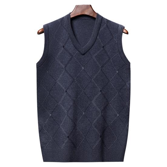 Männer Gestrickte Weste Herbst Winter V-ausschnitt Geometrische Raute Einfarbig Warme Winddicht Weiche Casual Männliche Weste Ärmelloses Top M grau