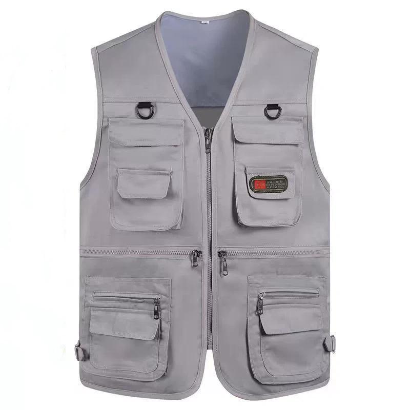 Herrenweste mit mehreren Taschen für Frühling und Herbst, für alle Jahreszeiten, lässige Weste, Freizeitweste für Herren, Outdoor, mehrere Taschen, Angelweste, Fotografieweste, Arbeitskleidung 3XL grau