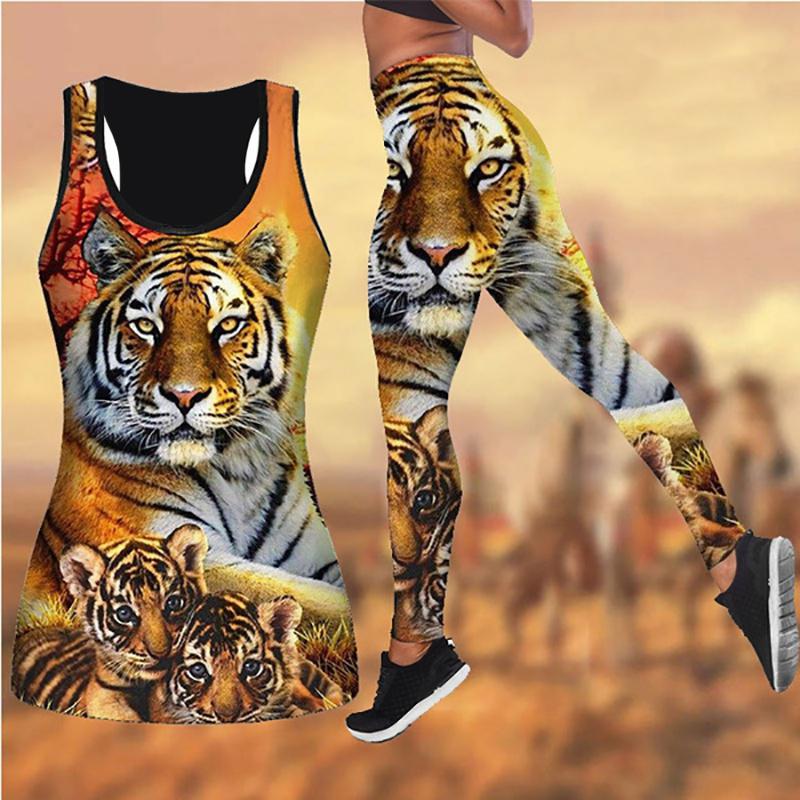 Yoga-Outfit mit kleinem Tiger-Aufdruck für Damen, modische 3D-gedruckte Workout-Leggings, Fitness, Sport, hohe Taille, lässige Yoga-Hose 5XL orange
