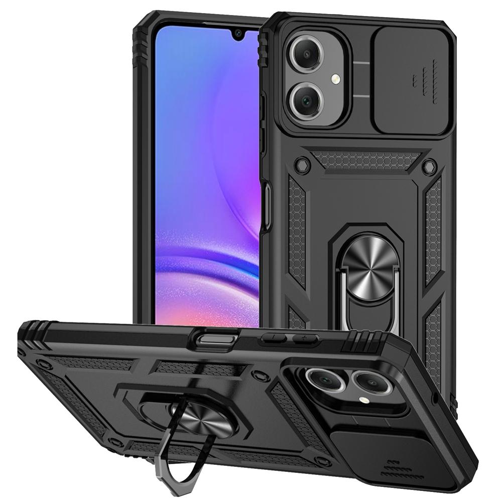 Für Samsung Galaxy A07 Hülle Auto Magnetring Ständer Panzer Handyhüllen für Galaxy A07 A 07 GalaxyA07 Schiebe Linsenschutz Abdeckung For Galaxy A07 schwarz