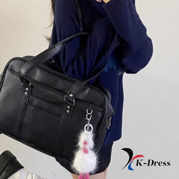 Dokel Japan Student Leder Umhängetasche Große Schultasche für Laptop schwarz